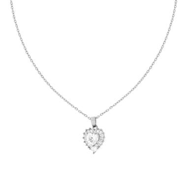 Collana Catena Forzatina Diamantata con Cuore e Crystal Bianchi in ACCIAIO