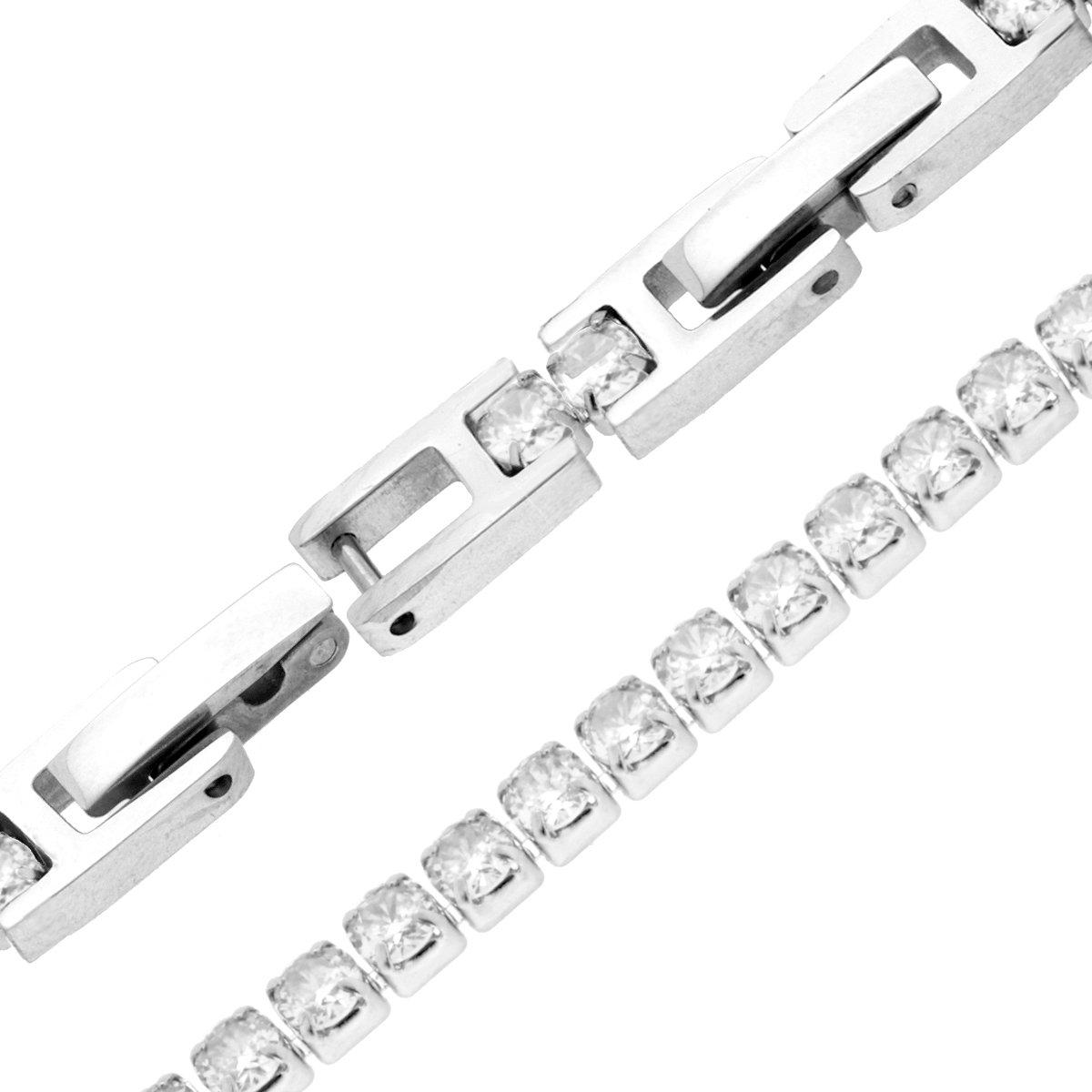 Bracciale Tennis Griffe cm 17+2 con Crystal mm 3 Bianco in ACCIAIO