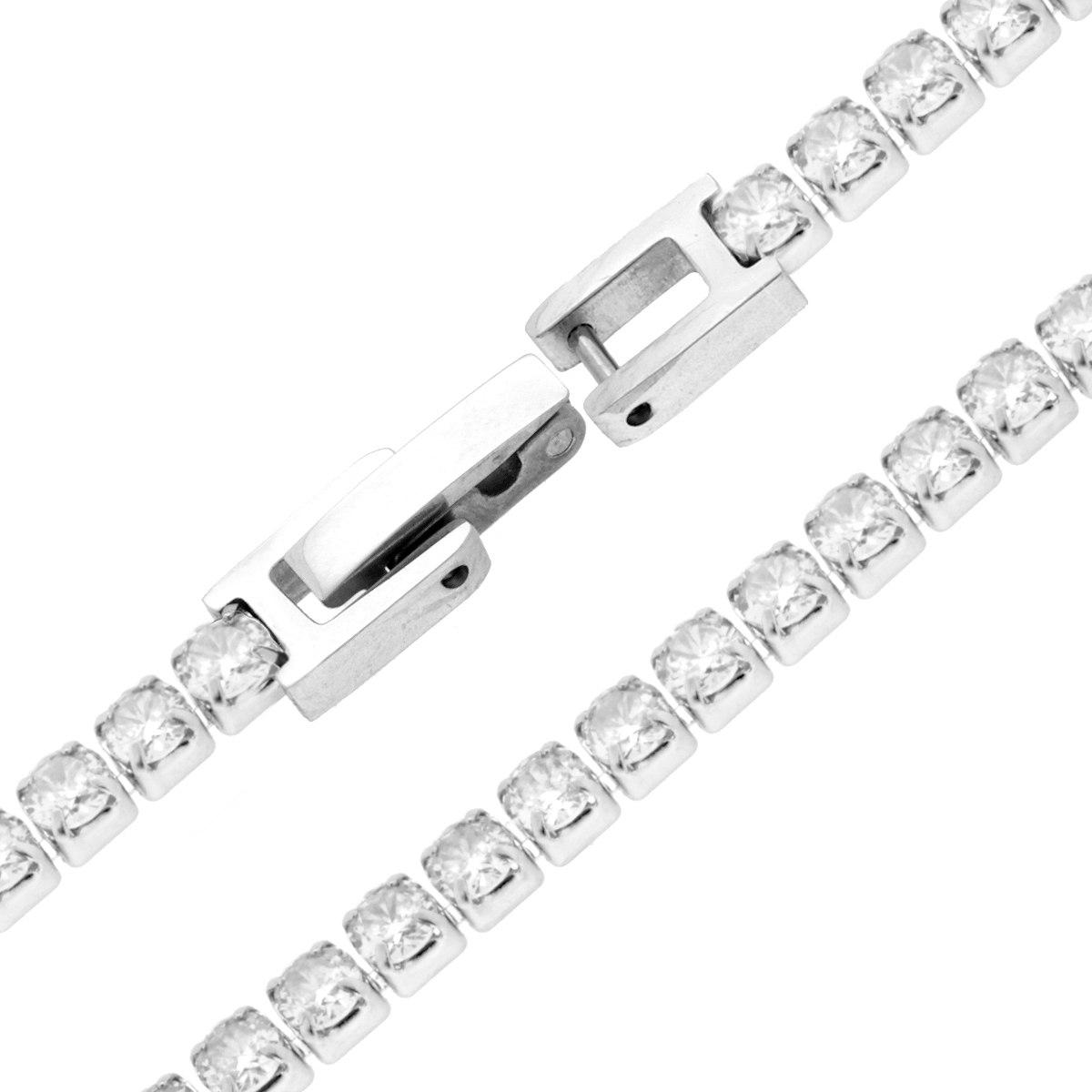 Bracciale Tennis Griffe cm 16.5 con Crystal mm 3 Bianco in ACCIAIO