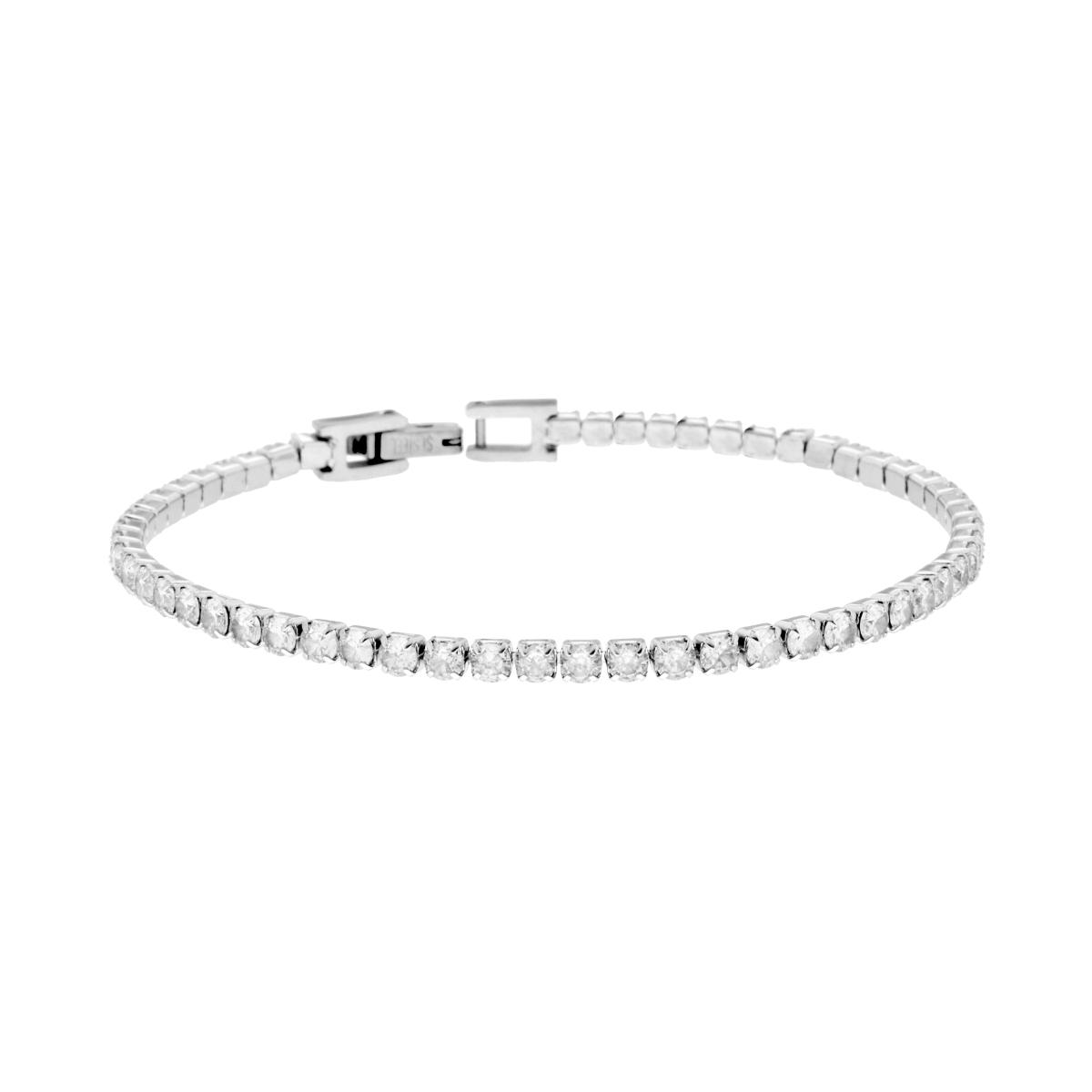 Bracciale Tennis Griffe cm 16.5 con Crystal mm 3 Bianco in ACCIAIO