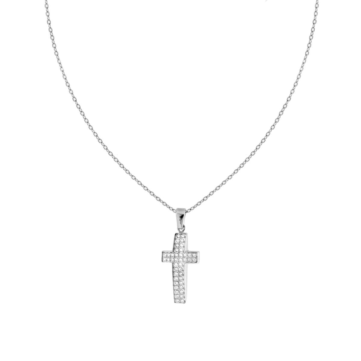 Collana Catena Forzatina Diamantata con Croce e Crystal Bianchi in ACCIAIO