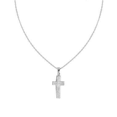 Collana Catena Forzatina Diamantata con Croce e Crystal Bianchi in ACCIAIO