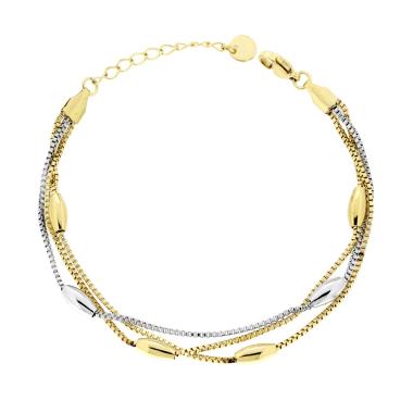 Bracciale tre fili Catena Veneziana Diamantata e Ovali in ACCIAIO e colore Oro