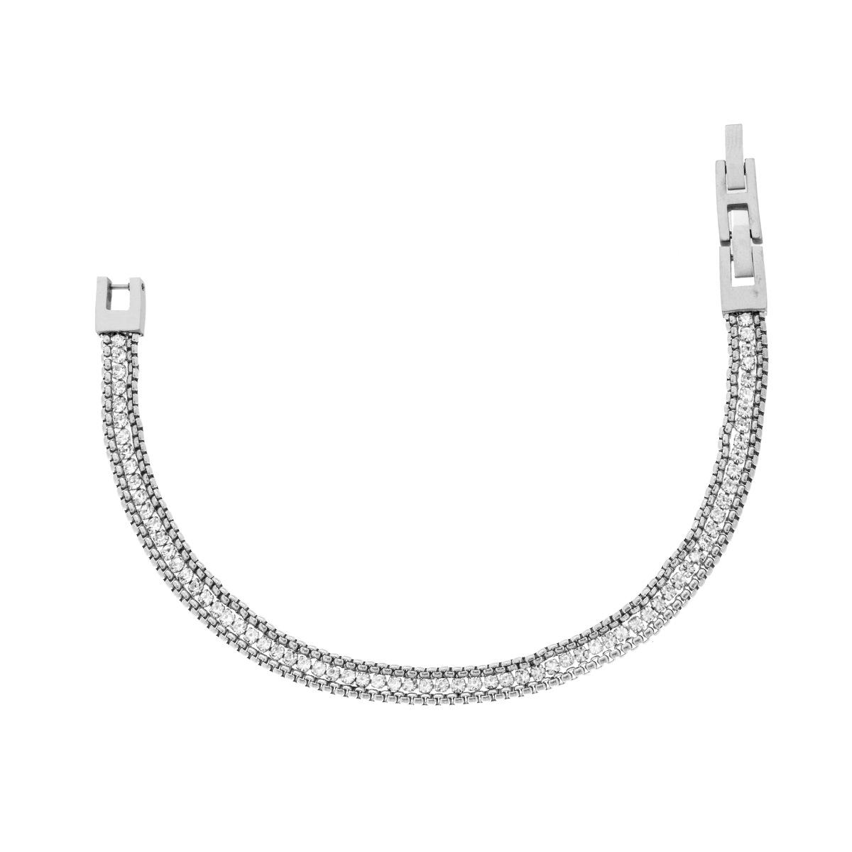 Bracciale Catena Veneziana Tonda con Tennis Crystal Bianchi in ACCIAIO