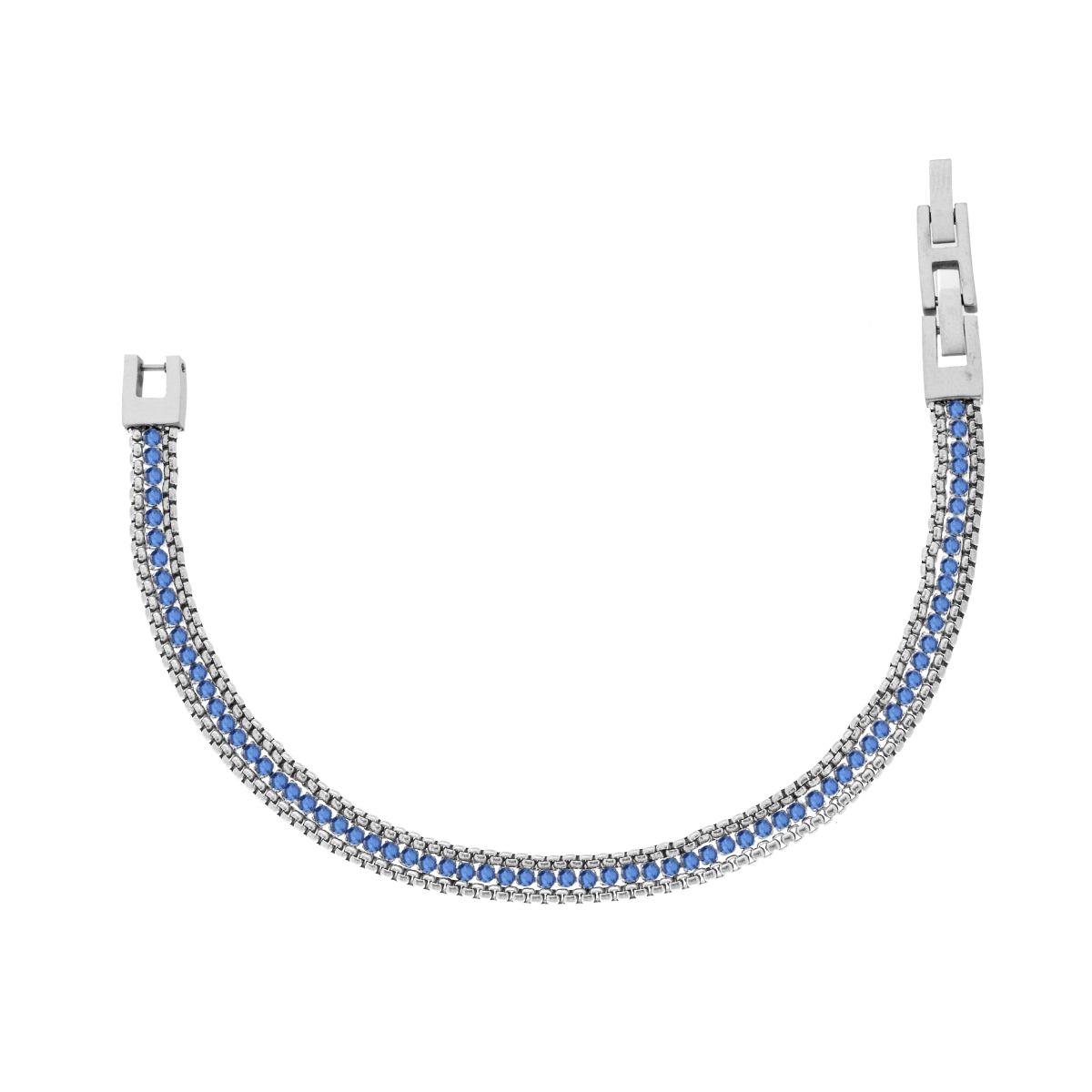 Bracciale Catena Veneziana Tonda con Tennis Crystal Acquamarina in ACCIAIO