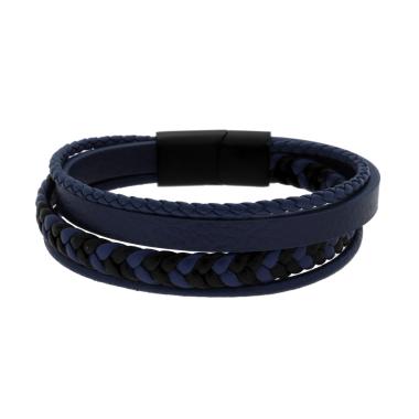 Bracciale Uomo Multifilo in Ecopelle Blu e Nero a Trecce in ACCIAIO