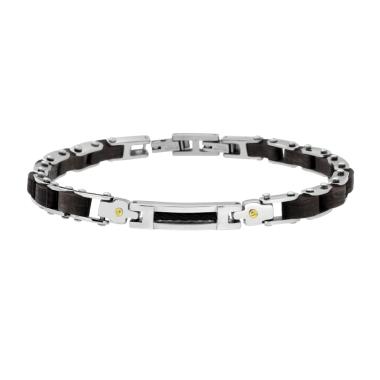 Bracciale Uomo Maglia Imperniata in Legno Nero e Targa in ACCIAIO