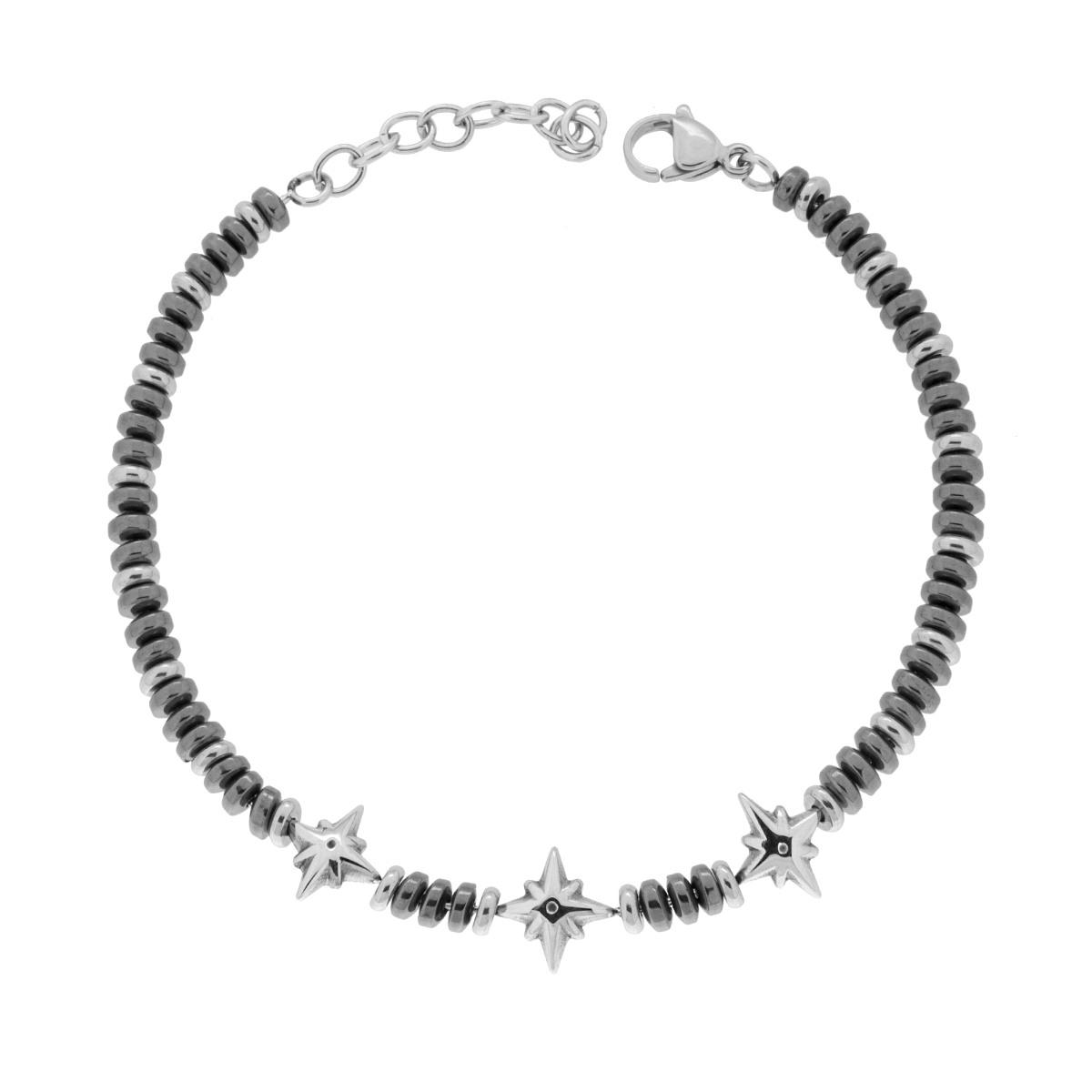 Bracciale Uomo Catena di Anelletti Antracite e Rose dei Venti in ACCIAIO