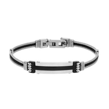 Bracciale Uomo Semirigido con filo intrecciato e Targa in ACCIAIO