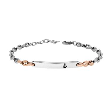 Bracciale Uomo Catena Marinara colore Rosa con Targa e Ancora in ACCIAIO