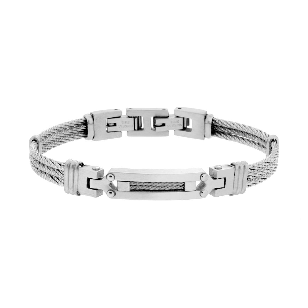 Bracciale Uomo Semirigido con filo intrecciato e Targa in ACCIAIO