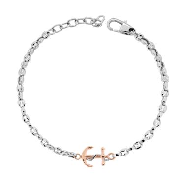 Bracciale Uomo Catena Marinara con Ancora Rosa in ACCIAIO
