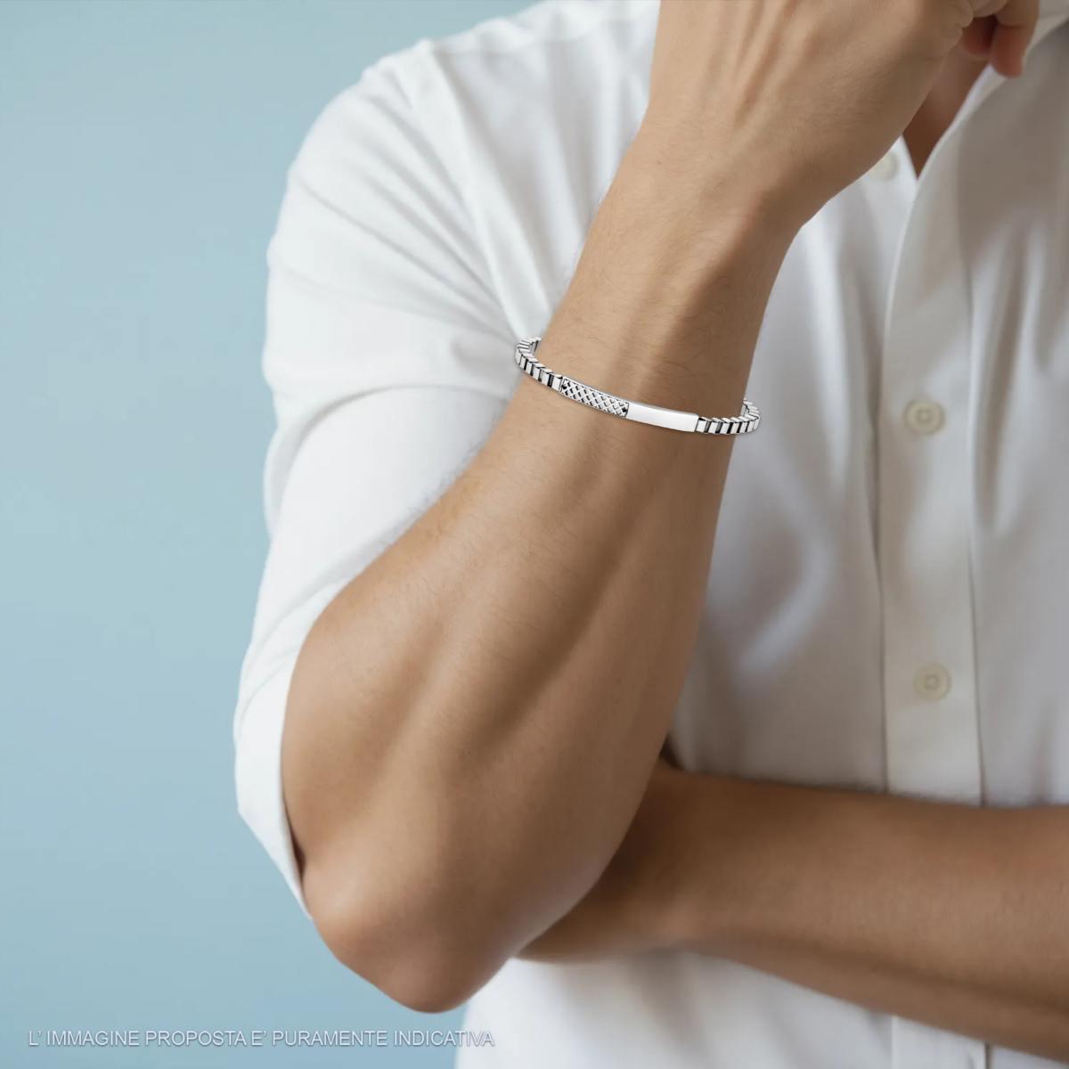 Bracciale Uomo Catena Veneziana Diamantata con Targa in ACCIAIO