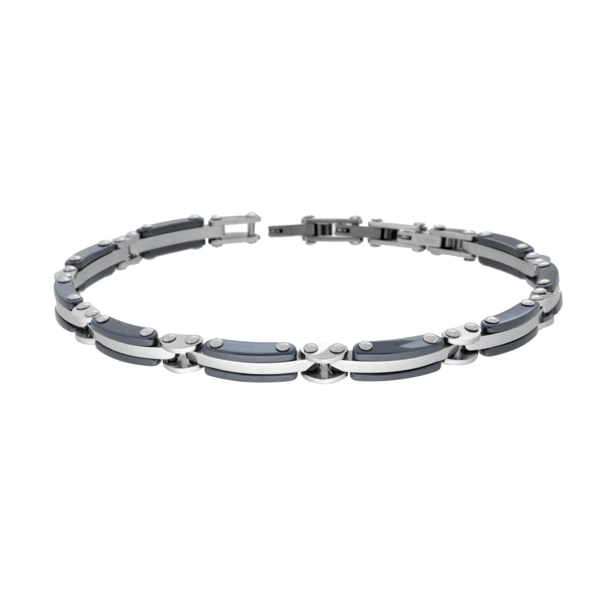Bracciale Uomo Maglia Imperniata con Ceramica Antracite in ACCIAIO