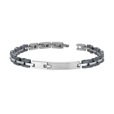 Bracciale Uomo Maglia Imperniata con Ceramica Antracite Targa e Crystal Bianco in ACCIAIO