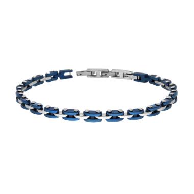 Bracciale Uomo Maglia Imperniata con Ceramica Blu in ACCIAIO