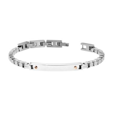 Bracciale Uomo Catena Veneziana con Targa e Punti Rosa in ACCIA