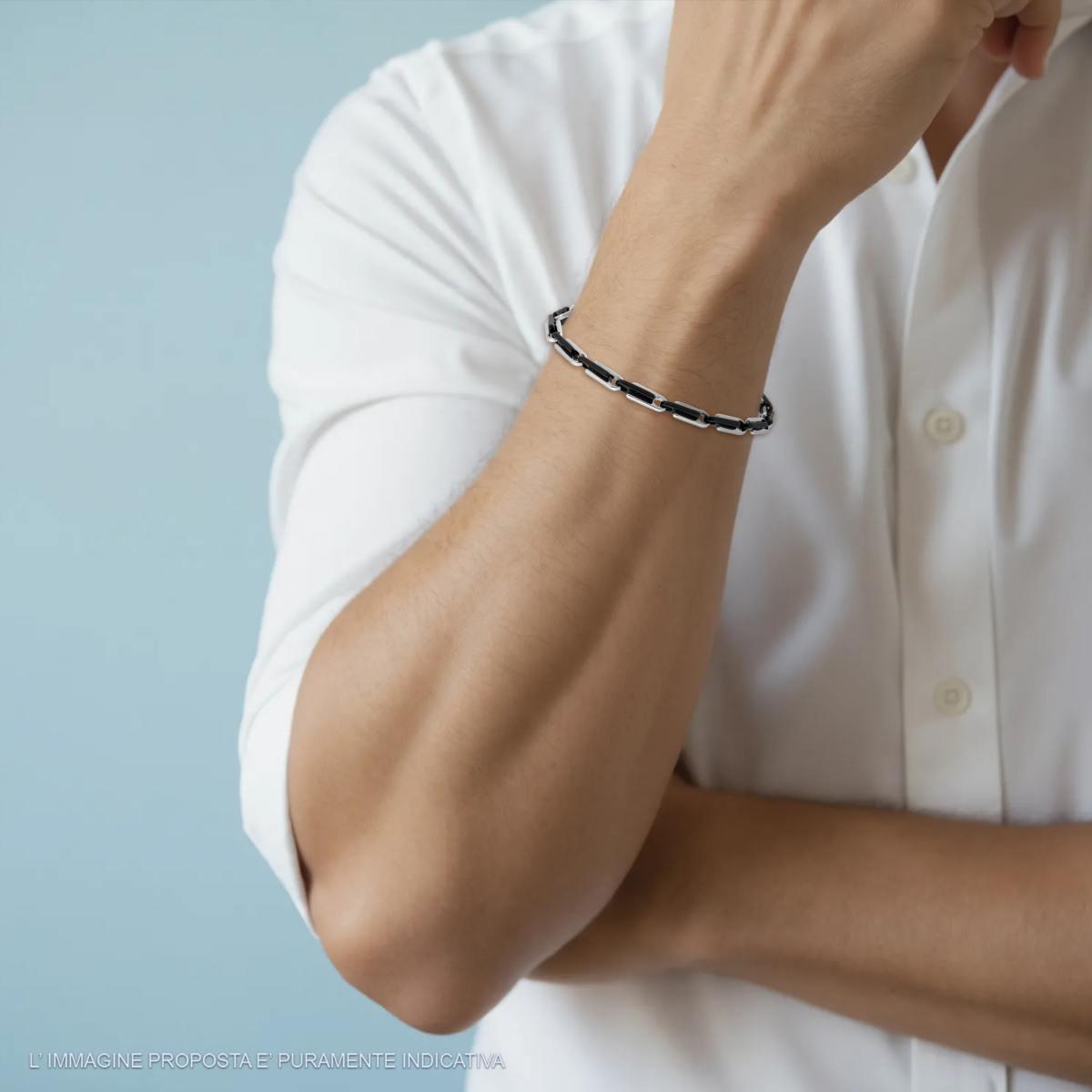 Bracciale Uomo Catena Piastre Bicolore Nero in ACCIAIO