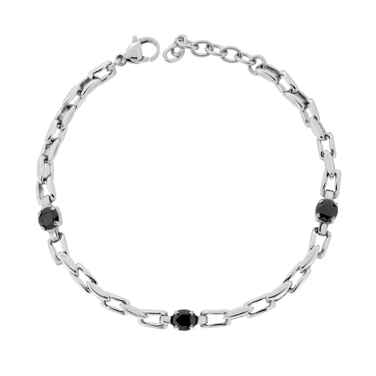 Bracciale Uomo Catena Veneziana Rettangolare con Crystal Neri in ACCIAIO