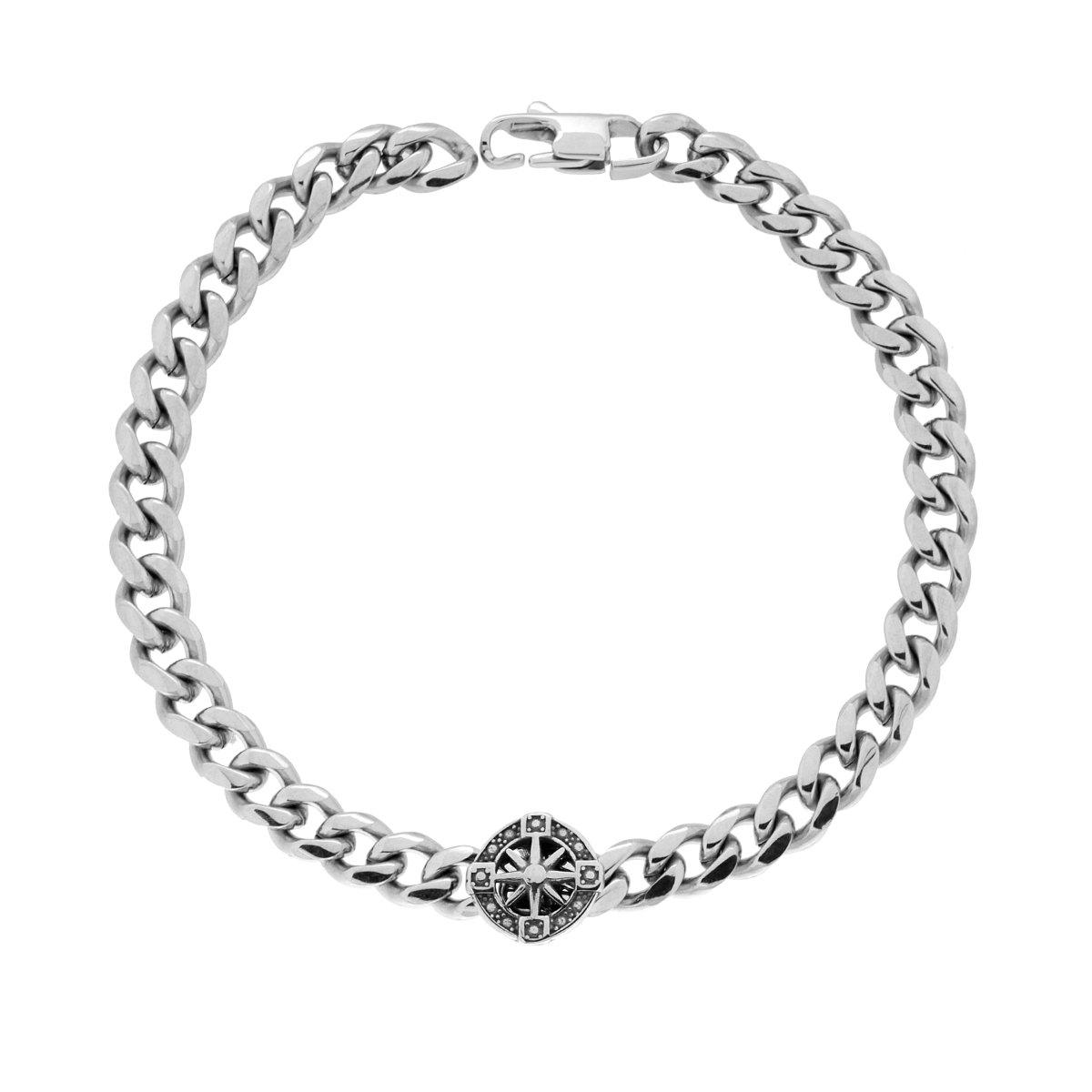 Bracciale Uomo Catena Grumetta con Rosa dei Venti in ACCIAIO