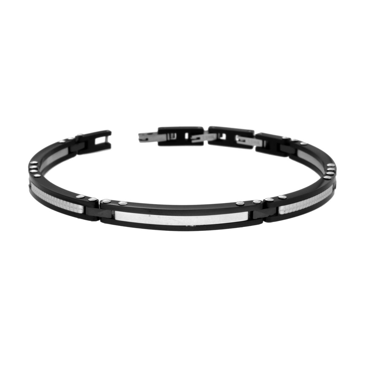 Bracciale Uomo Maglia Imperniata con Ceramica Nero in ACCIAIO
