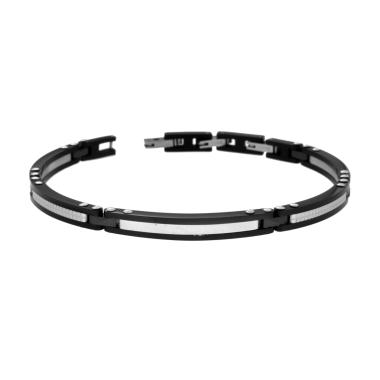 Bracciale Uomo Maglia Imperniata con Ceramica Nero in ACCIAIO