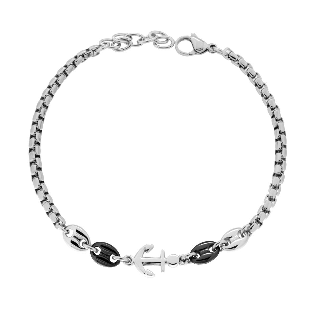 Bracciale Uomo Catena Veneziana e Marinara Nera con Ancora in ACCIAIO