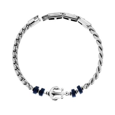 Bracciale Uomo Catena con Pietre Blu Lapislazzuli e Ancora in ACCIAIO