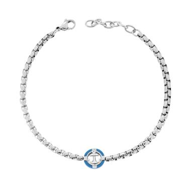 Bracciale Uomo Catena Veneziana Tonda con Tondo Blu e Ancora in ACCIAIO