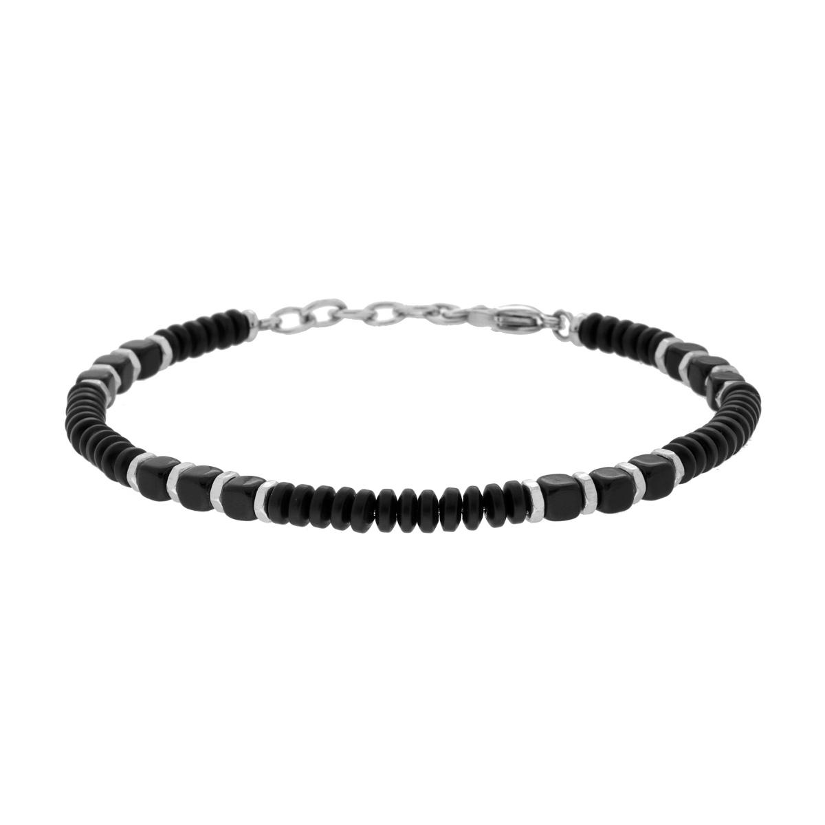 Bracciale Uomo con Bulloni Anelli e Cubetti colore Nero in ACCIAIO