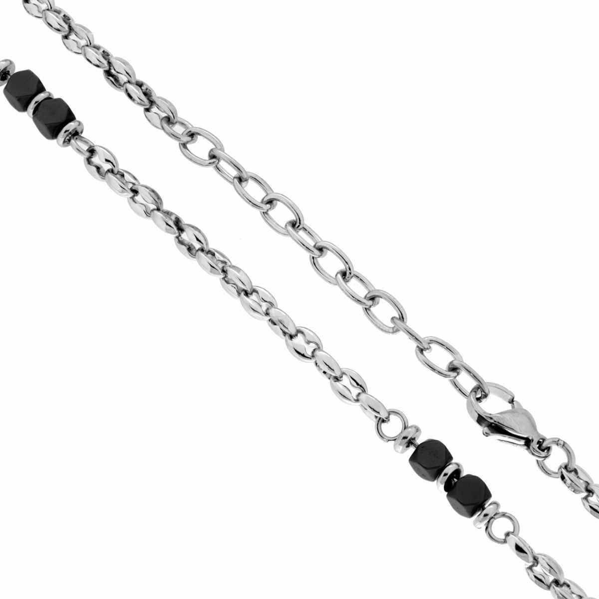Collana Catena Marinara con Cubetti Neri lunghezza cm 50+5 in ACCIAIO