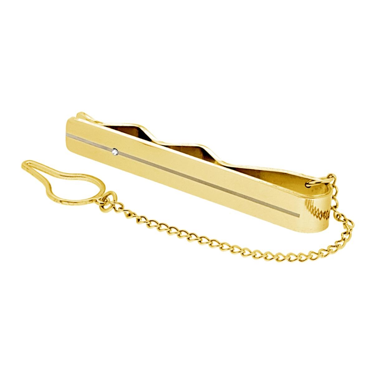 Fermacravatta Plain con Incisione orizzontale e Crystal Bianco in ACCIAIO colore Oro