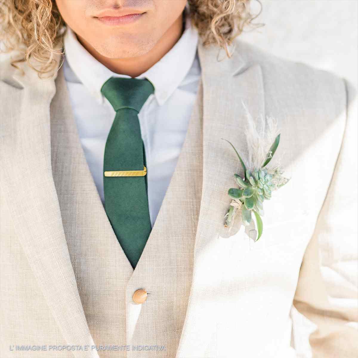 Fermacravatta Plain con Incisione puntinata a strisce in ACCIAIO colore Oro