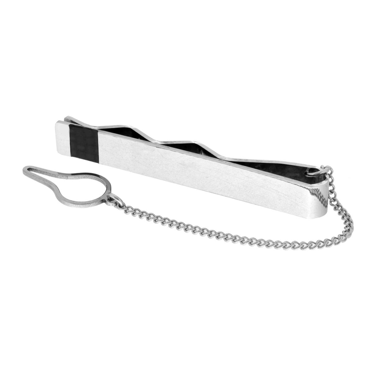 Fermacravatta Plain con Inserto Effetto Fibra di Carbonio in ACCIAIO