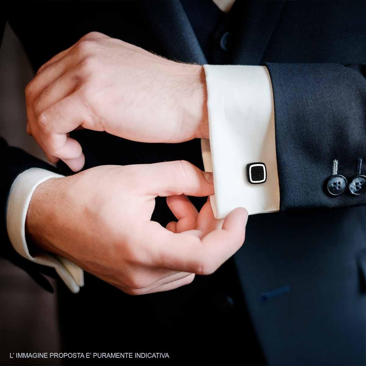 Accessori Gemelli Uomo Neri forma Quadrata mm 14 con trama Quadrettata in ACCIAIO