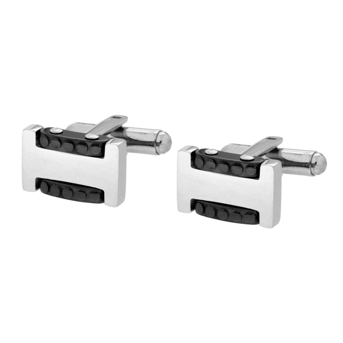 Accessori Gemelli Uomo Rettangolari mm 10 x 16 con Ceramica Nera in ACCIAIO