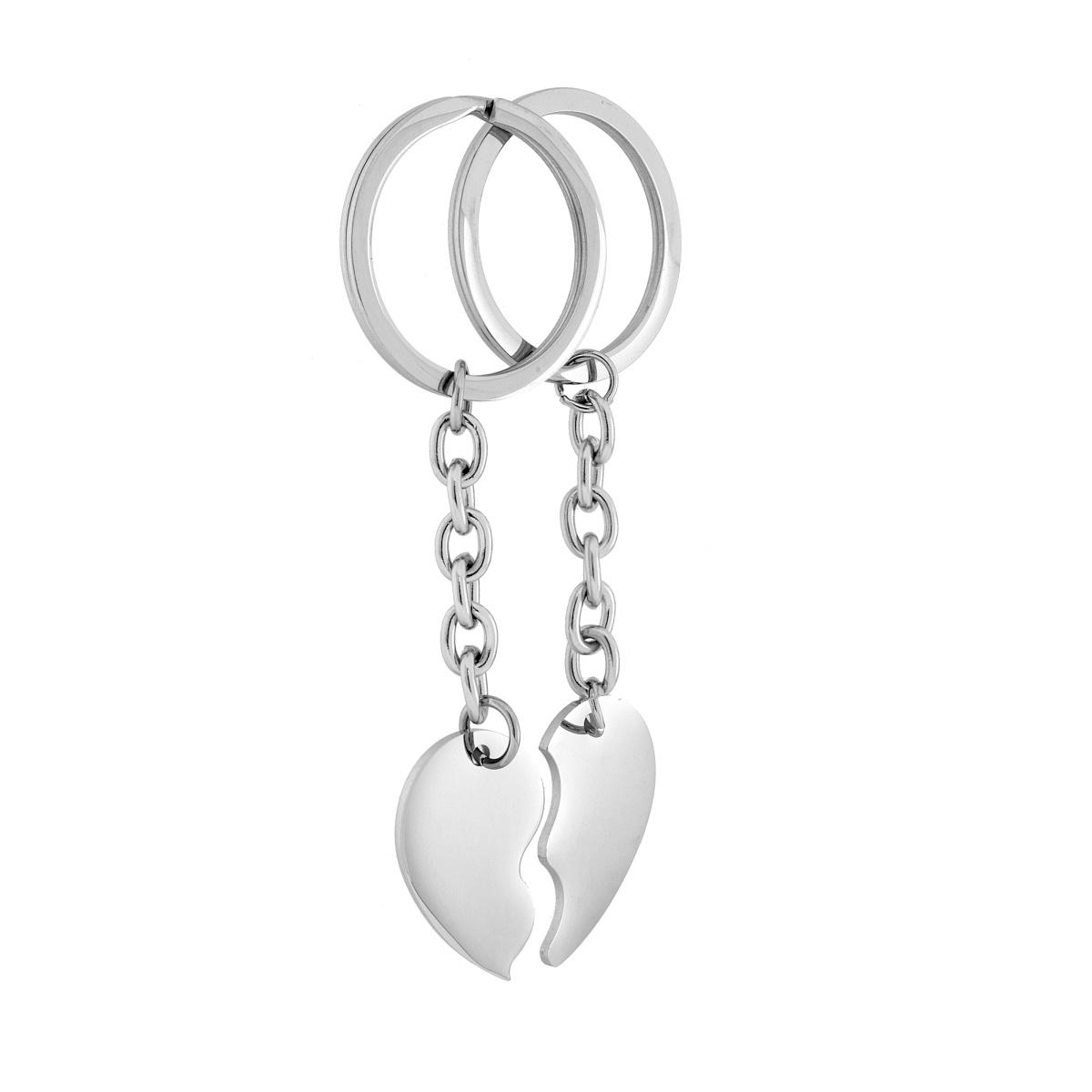 Portachiavi Doppio Uomo Donna ad anello Cuore Spezzato in ACCIAIO
