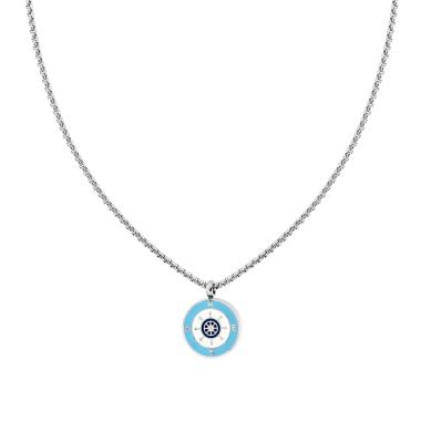 Collana Catena Veneziana Tonda con Tondo Smalto Multicolor e Timone in ACCIAIO