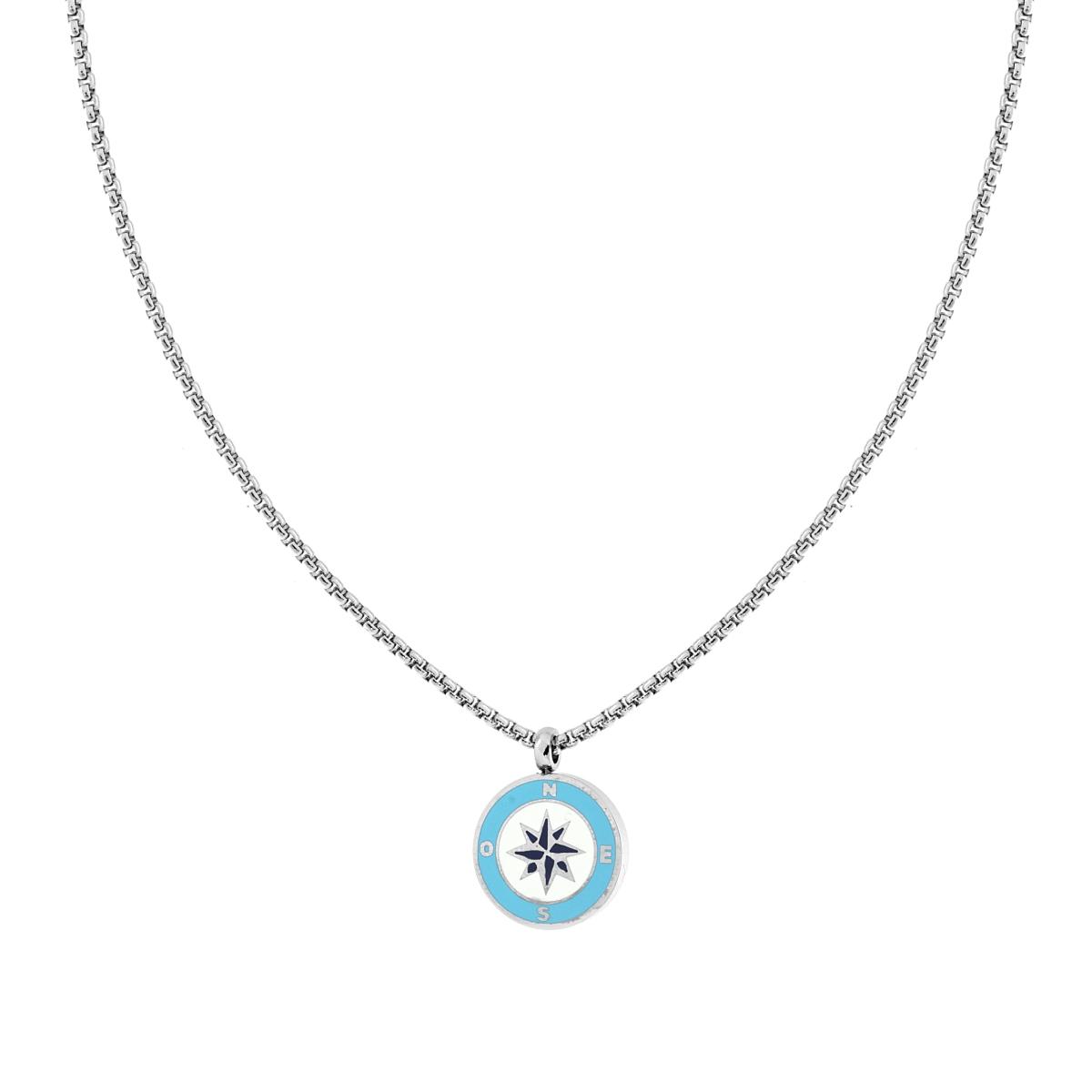 Collana Catena Veneziana Tonda con Tondo Smalto Multicolor e Rosa dei Venti in ACCIA