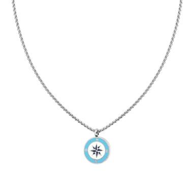 Collana Catena Veneziana Tonda con Tondo Smalto Multicolor e Rosa dei Venti in ACCIA