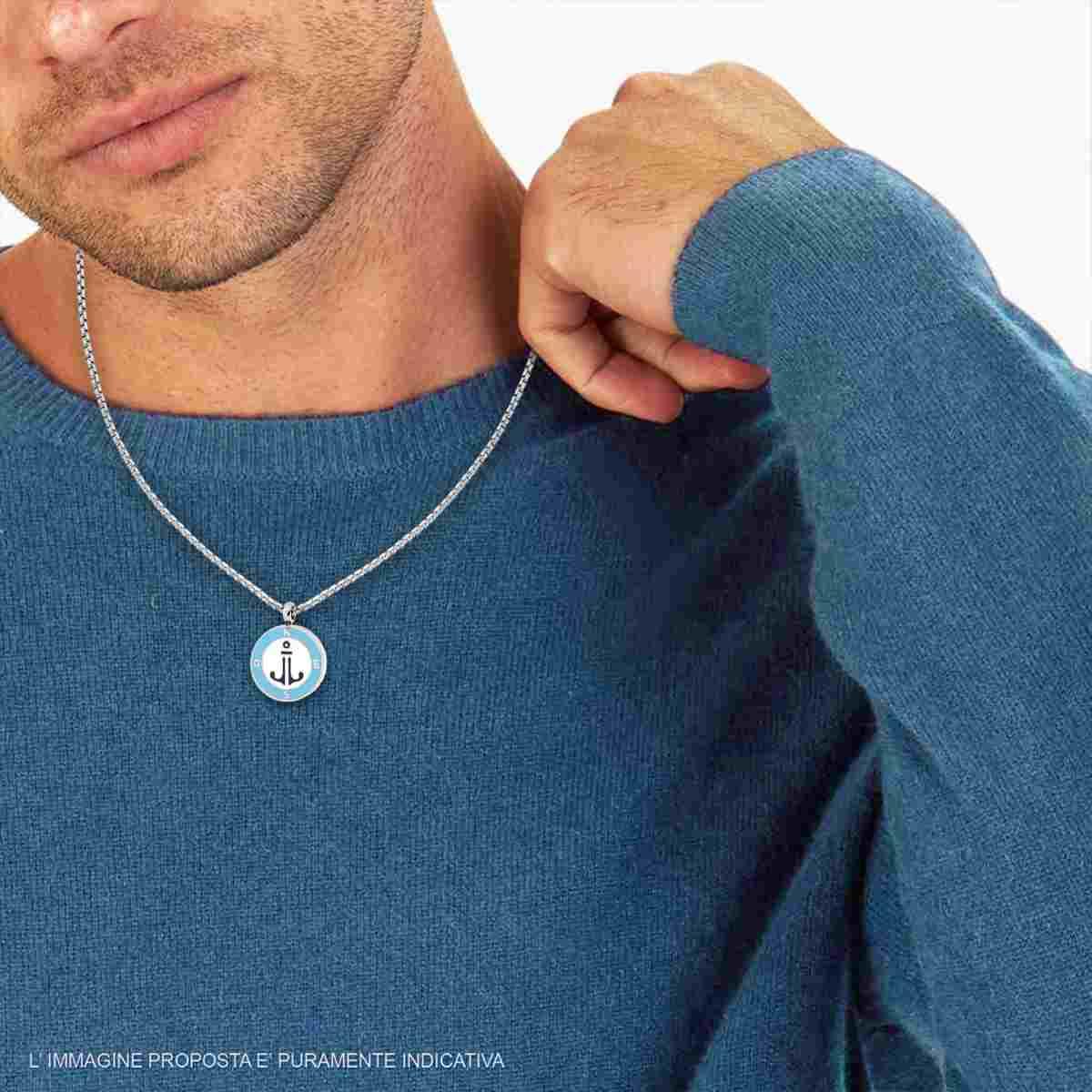 Collana Catena Veneziana Tonda con Tondo Smalto Multicolor e Ancora in ACCIAIO