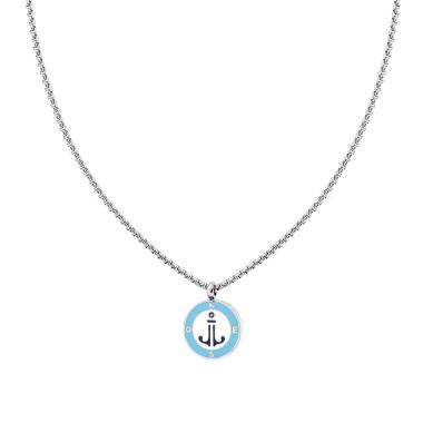 Collana Catena Veneziana Tonda con Tondo Smalto Multicolor e Ancora in ACCIAIO