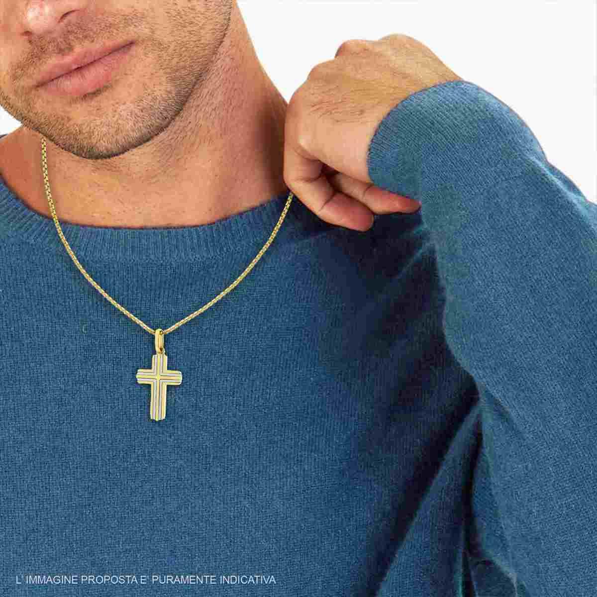 Collana Catena Veneziana Tonda con Croce in ACCIAIO colore Oro