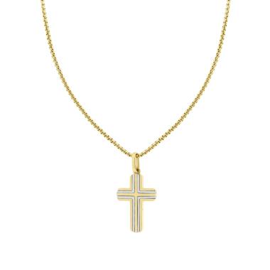 Collana Catena Veneziana Tonda con Croce in ACCIAIO colore Oro