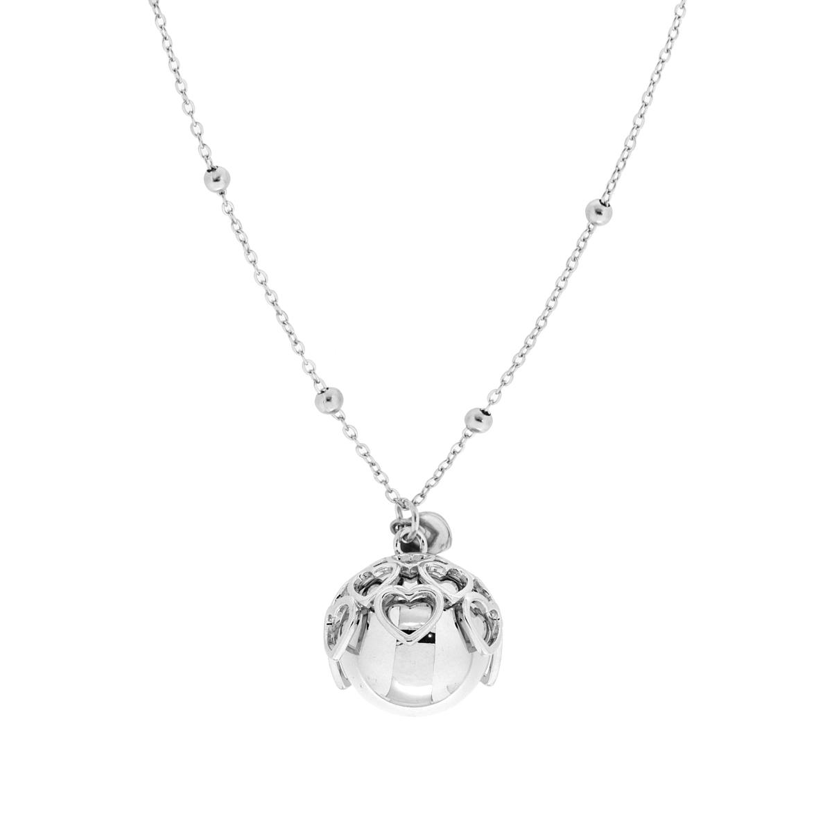 Collana Catena Forzatina con Palline e Chiama Angeli con Cuori e Cuore pendente in ACCIAIO