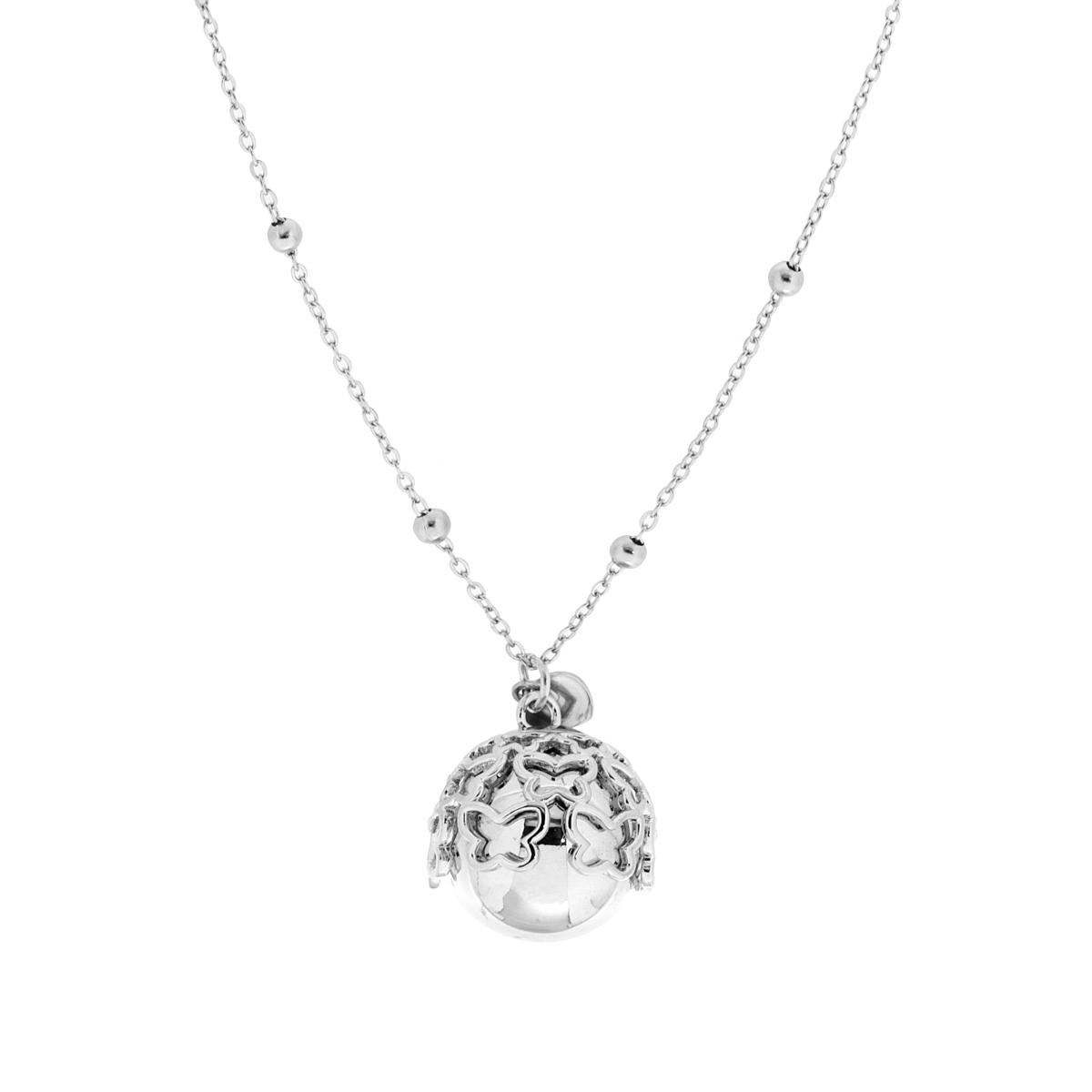 Collana Catena Forzatina con Palline e Chiama Angeli con Farfalle e Cuore pendente in ACCIAIO