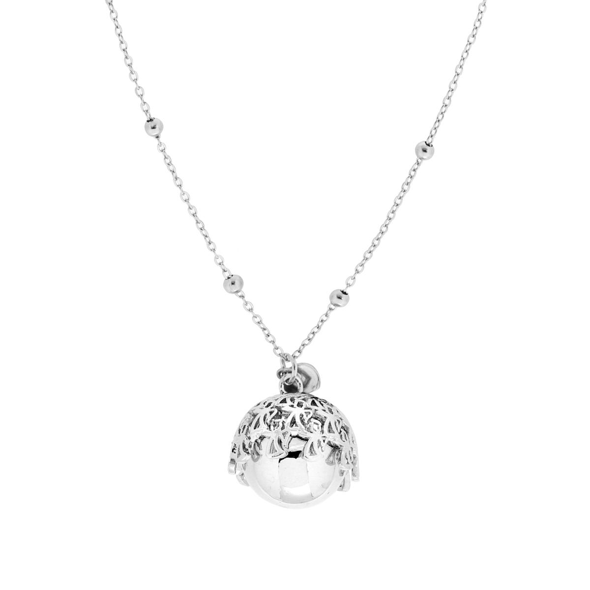 Collana Catena Forzatina con Palline e Chiama Angeli con Angeli e Cuore pendente in ACCIAIO