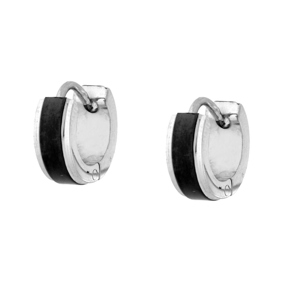 Orecchini Cerchio mm 10 con dettaglio colore Nero in ACCIAIO