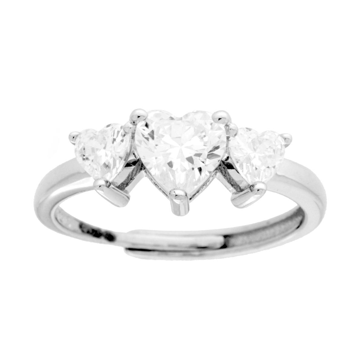 Anello Trilogy Cuori con Cubic Zirconia Bianchi in ARGENTO 925 Galvanica Rodio