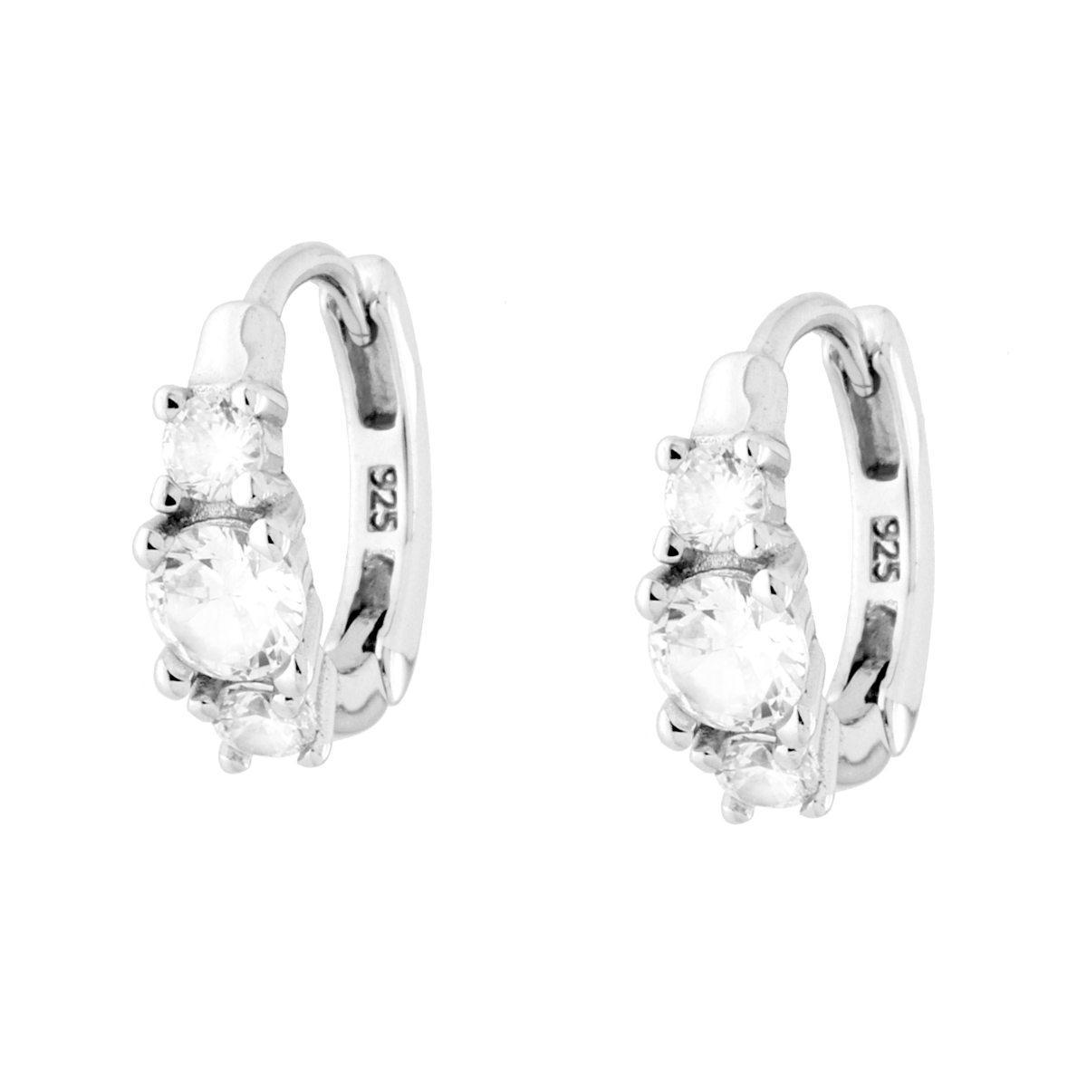 Orecchini Cerchio Trilogy con Cubic Zirconia Bianchi in ARGENTO 925 Galvanica Rodio